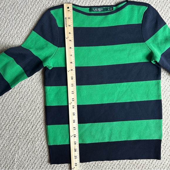 Ralph Lauren Green & Navy Boatneck Nautical Cotton Blend Striped Sweater W Small - Picture 7 of 7
